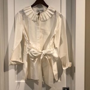 NWT Sara Campbell Tie Waist Dupioni Blouse with pleated collar